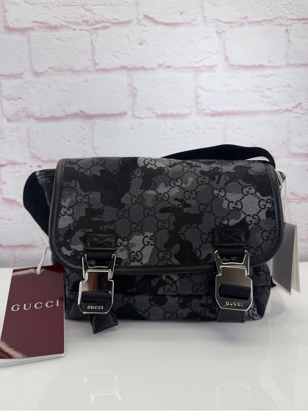 Gucci GG Canvas Camouflage Marbled Small Crossbody Bag Black NWT